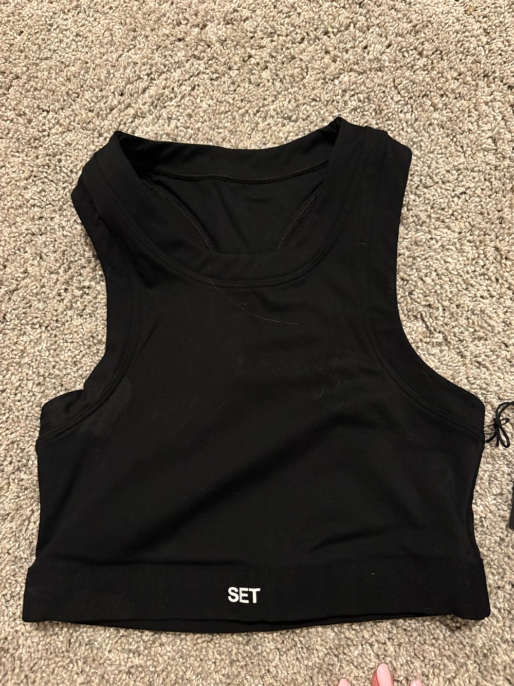 SET Active Black Cropped Athletic Racerback Top in color onyx NWT